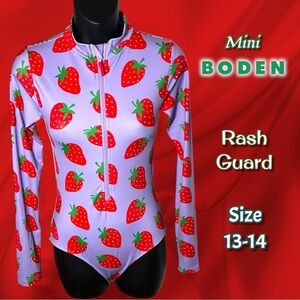 Mini Boden Long-sleeved Swimsuit Violet Tulip Strawberries Size 13-14 years
